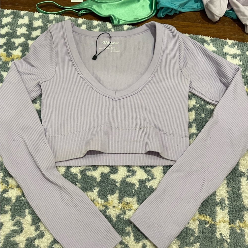 light purple garage long sleeve plunge top